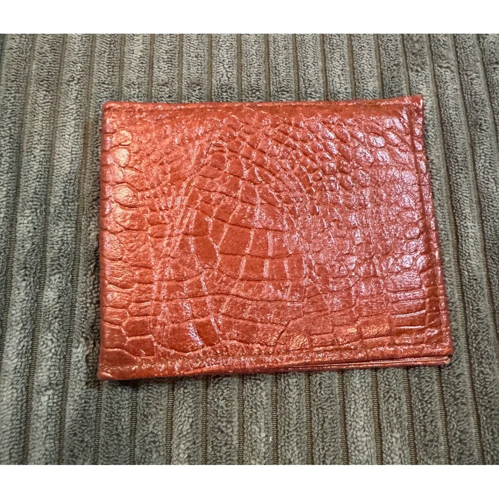 Brown Faux Croc Embossed Bifold Card‎ Holder Wallet